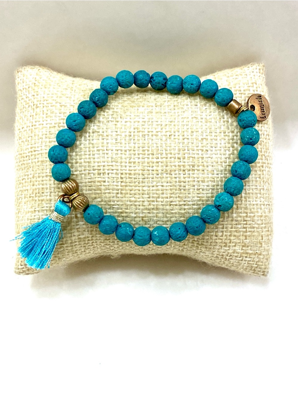 Erimish Turquoise Beaded Tassel Bracelet with Antique Gold Accents - Picture 1 of 5